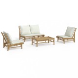 Cumpara ieftin Set mobilier de gradina, cu perne alb crem, 4 piese, bambus