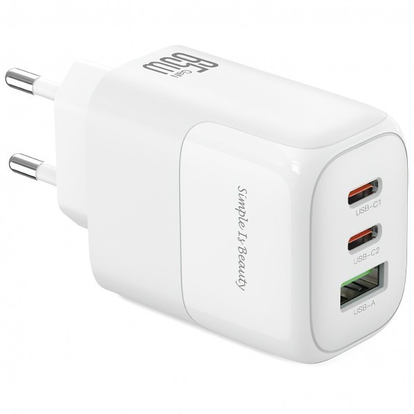 Incarcator Retea XO Design L139, 65W, 4.5A, 1 x USB-A - 2 x USB-C, Alb