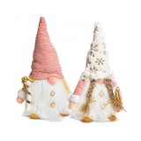 Figurina Decorativa Spiridus Scandinav de Craciun cu Inaltime 28 cm, Culoare Alb/Roz, Familly Christmas