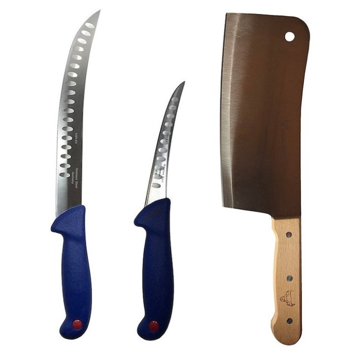 Set profesional de macelarie, fasonat, transat, degresat, dezosat, 2 cutite, satar