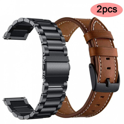 2x Curea ceas 22mm metalica + piele Samsung Galaxy Watch 3 Gear S3 Huawei GT GT2 foto