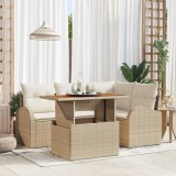 vidaXL Set de mese de grădină cu 5 piese cu perne Bej Ratan Sintetic Acacia
