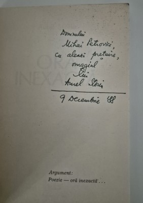 Carte cu autograf Aurel Storin Ora inexacta Desene Val Munteanu foto
