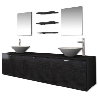 Set mobilier baie 10 piese, chiuvete si robinete incluse, negru foto