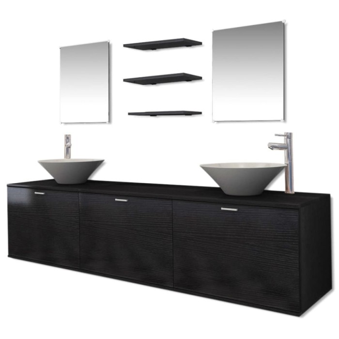 Set mobilier baie 10 piese, chiuvete si robinete incluse, negru