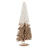 Decoratiune De Craciun, Brad Conic, Bej Cu Alb, Glitter, 40cm, Baza Metalica