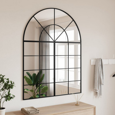 vidaXL Oglindă de perete, negru, 100x130 cm, arcuită, fier foto