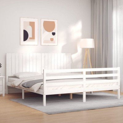 Cadru de pat cu tablie Super King Size, alb, lemn masiv GartenMobel Dekor foto