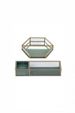 Set 2 organizatoare pentru bijuterii, din sticla cu rama metalica si captusite cu tesatura de catifea verde, Oem