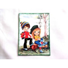 Tablou pe panza cu doi copii in drumetie la munte 36310