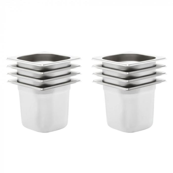 vidaXL Recipiente Gastronorm 8 buc. GN 1/6 150 mm oțel inoxidabil 50908