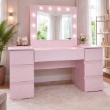 Masa de toaleta/machiaj, Antonia, roz, cu oglinda si LED-uri, 155x41x137 cm