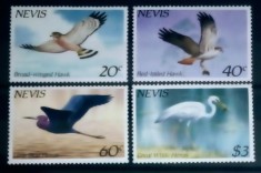 Nevis 1985 păsări de pradă soim, fauna păsări Storck serie 4v nestampilat