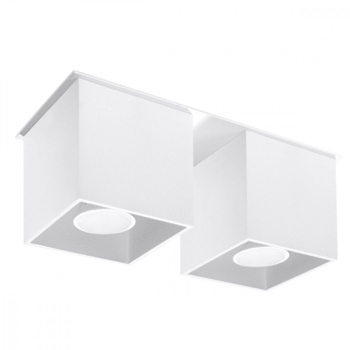 Lustră De Tavan Quad Alb Aluminiu 2 Becuri Pătrate Moderne De Interior
