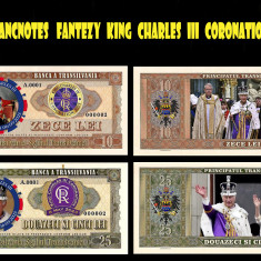 REPRODUCERI lot 2 bancnote 2023 Fantezie King Charles III coronation design