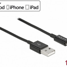 Cablu de date si incarcare USB la Apple Lightning MFI 1m Negru, Delock 83002