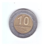 Moneda Uruguay 10 pesos 2000 Jos&eacute; Artigas, monetaria Canada, stare buna, curata