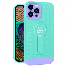 Husa Armor Design cu Stand pentru iPhone 13 Pro, Blue/Mov, Suport Auto Magnetic, Wireless Charge, Protectie Antisoc, Flippy foto