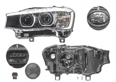 Far Bmw X3 (F25), 03.2014-; X4 (F26), 08.2014-, fata, Stanga, fara &amp;amp;#39;BMW&amp;amp;#39; inscription; bi-xenon; cu LED daytime running light; D1S+LED+PY21W; foto