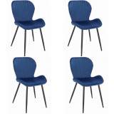 Set 4 scaune bucatarie/living, Jumi, Veira, catifea, metal, albastru, 50x58x84 cm