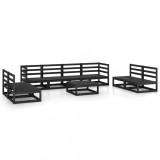 Set mobilier de gradina, 9 piese, negru, lemn masiv de pin