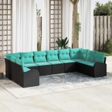 Cumpara ieftin Set de canapele pentru gradina 10 buc. Negru si Turcoaz