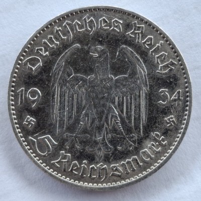 Germania Nazista 5 reichsmark 1934 J argint foto