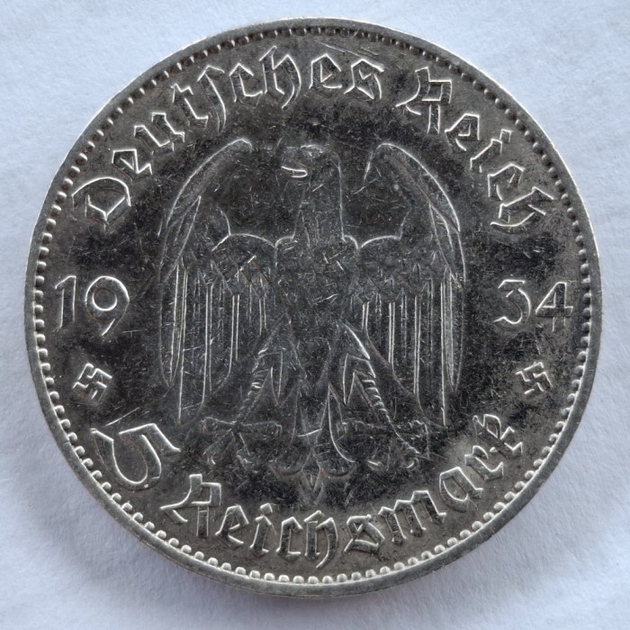 Germania Nazista 5 reichsmark 1934 J argint