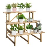 Outsunny suport de flori pliabil cu 3 etaje, din lemn natural, 78 cm, pentru interior și exterior | Aosom Romania
