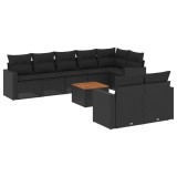 Cumpara ieftin Set mobilier de gradina cu perne, 9 piese, negru, poliratan