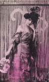 Card Poștal Femeie cu Evantai și Decor Japonez Circulat 1907, Dimensiune 14x9 cm, Stare Bună
