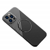 Husa din silicon iPefet compatibila cu iPhone 11 Pro Max, imprimeu de fibra de carbon, compatibil MagSafe, Gri, Oem