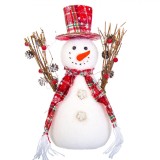 Figurina Decorativă Crăciun, Om de Zăpadă, Pălărie Roșie cu Carouri, 30 cm, Oem
