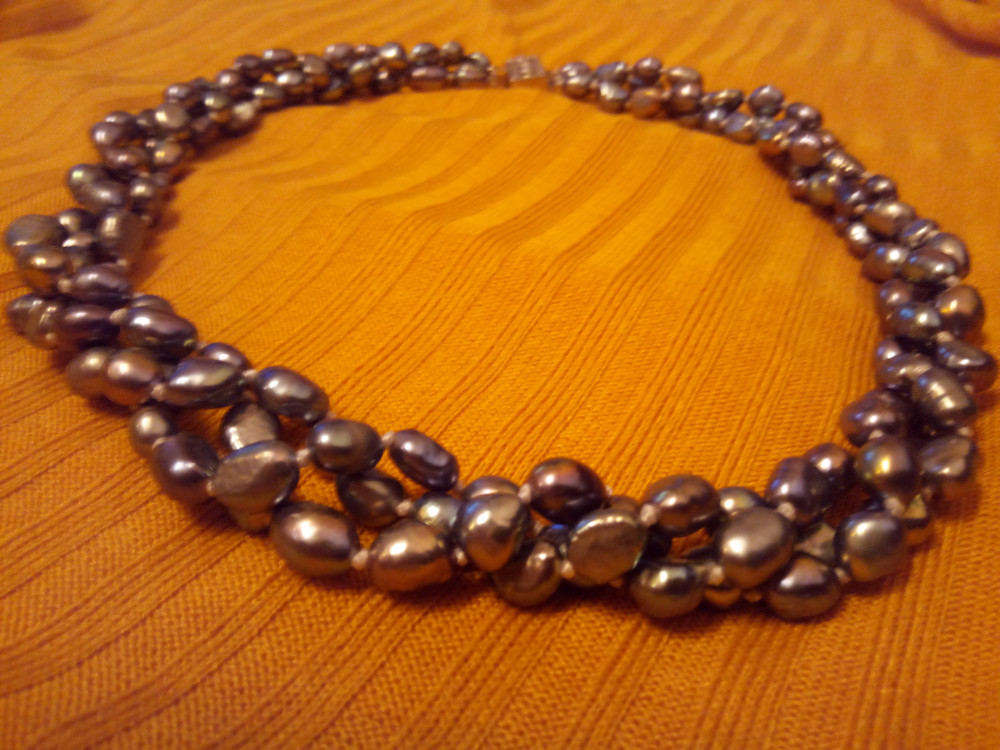 Colier 3 randuri perle naturale, negre | Okazii.ro