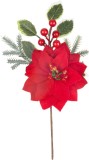 Vetvička MagicHome Vianoce, s kvetom poinsettia, červen&aacute;, 24 cm