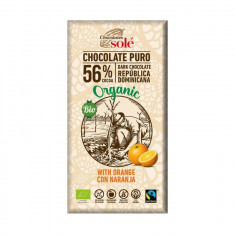 Ciocolata neagra bio cu portocale, 56% cacao, 100g Chocolates Sole