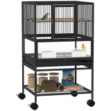 Pawhut Cușcă Metalică Rotile Acrilic Negru | Aosom Romania