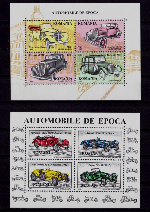 RO 1996 ,LP 1423 ,&quot;Automobile de epoca&quot; , colitele 303 / 304 MNH