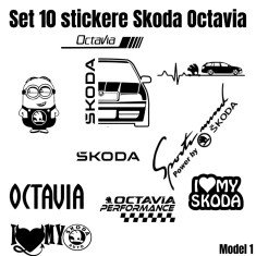 Set 10 Stickere Auto Skoda Octavia Personalizate , Logo si Design Unic