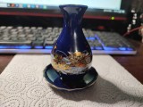 Vas si farfuriuta vintage din cobalt aurit