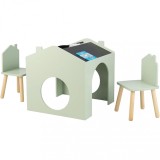 Masa pentru copii GINGER HOME cu 2 Scaune - Casa multifunctionala cu tabla neagra suprafata pentru desen si lectura