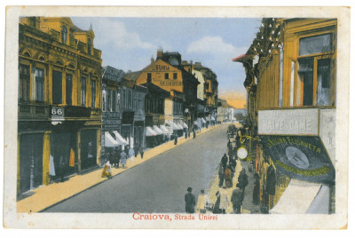 1128 - CRAIOVA, Unirii street, stores - old postcards, CENSOR - used - 1917 foto