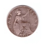 Moneda Anglia 1/2 / half penny 1922, stare relativ buna, curata, Europa, Bronz