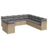 Set canapele de gradina cu perne, 11 piese, bej, poliratan