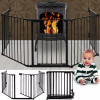 Gard de protectie semineu pentru copii si animale de companie, 304x75 cm, asamblare versatila, grilaj metalic negru, ProCart