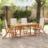 Set Mobilier Gradina 5 Piese Lemn Acacia Textilena Gri, Masa Extensibila, Scaune Rabatabile