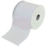Panglică Decorativă Crăciun, Irizată, Glitter, Lungime 5m, Lățime 63mm, Alb, Oem