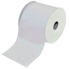Panglică Decorativă Crăciun, Irizată, Glitter, Lungime 5m, Lățime 63mm, Alb
