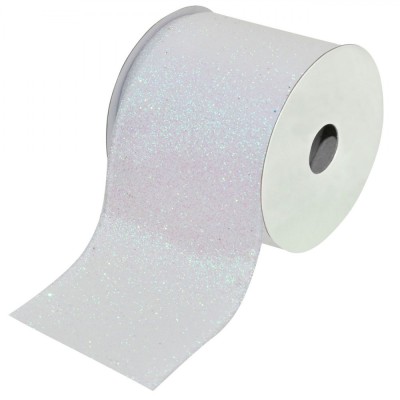 Panglică Decorativă Crăciun, Irizată, Glitter, Lungime 5m, Lățime 63mm, Alb foto