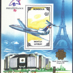 MONGOLIA 1989, Aviatie, PHILEXFRANCE, serie neuzata, MNH